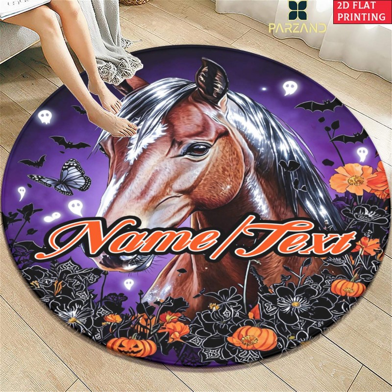 Home Bathroom Name - Round Halloween Horse Rug Custom Name