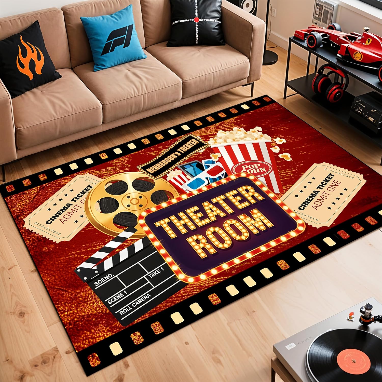 Home Bathroom Name - Engraved Name Cinema Carpet, Soft Non-Slip