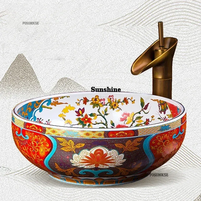 Home Bathroom Wash Basin - European Ceramic Wash Basin Luxury Art