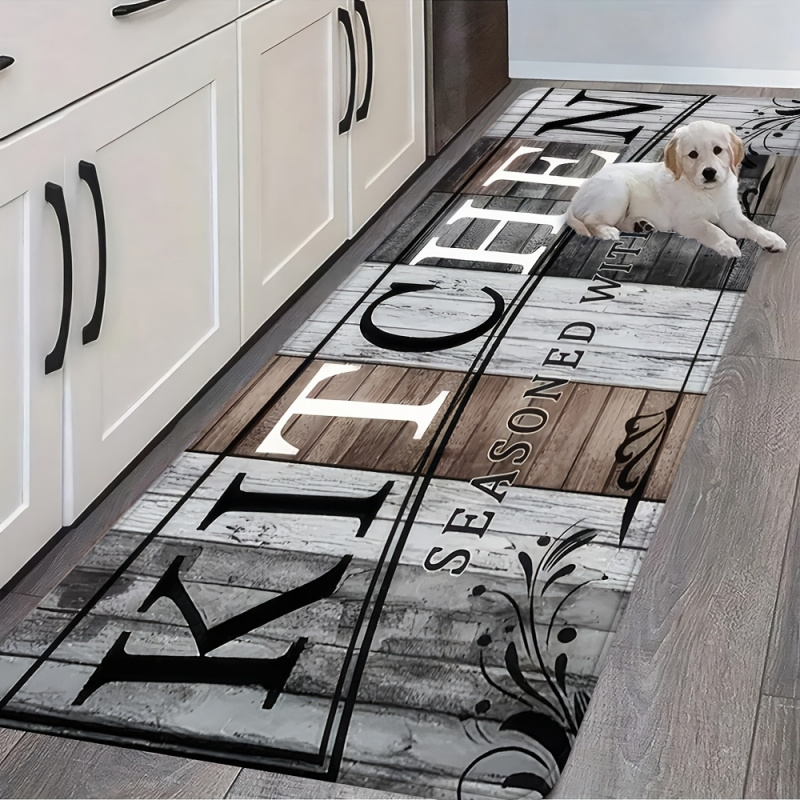 Home Kitchen Bathroom Cleaning - VIKAMA Retro Wood Grain Kitchen Rug