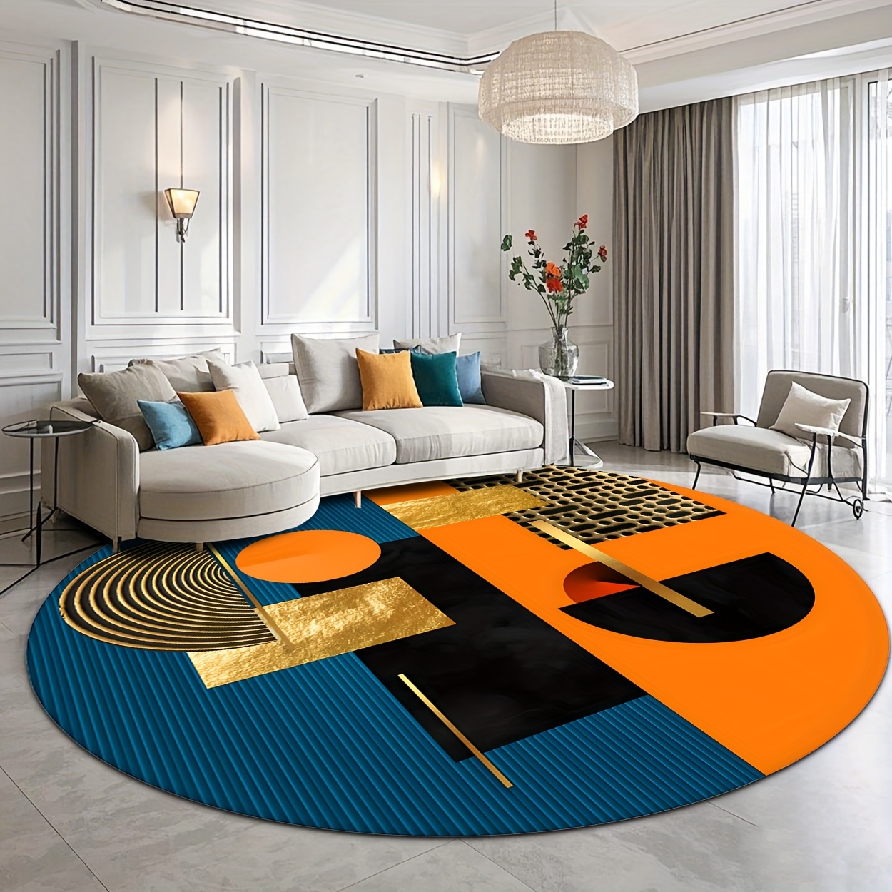 Orange Blue Gold Abstract Geom - Home Bathroom Door Design review and price