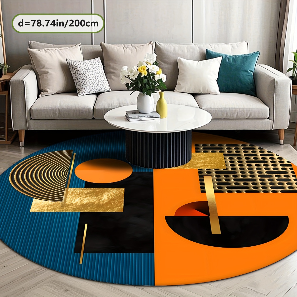 Orange Blue Gold Abstract Geom - Home Bathroom Door Design review and price