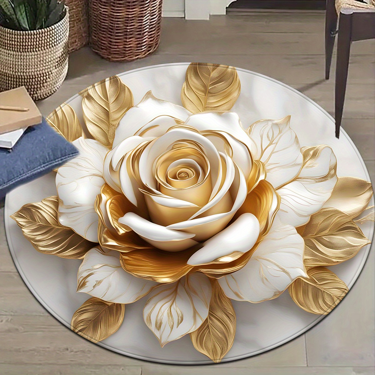 White Gold Rose Round Rug, Lux - Home Bathroom Door Design review and price