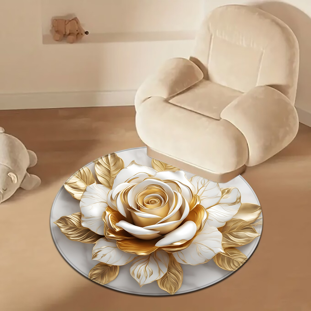 White Gold Rose Round Rug, Lux - Home Bathroom Door Design review and price