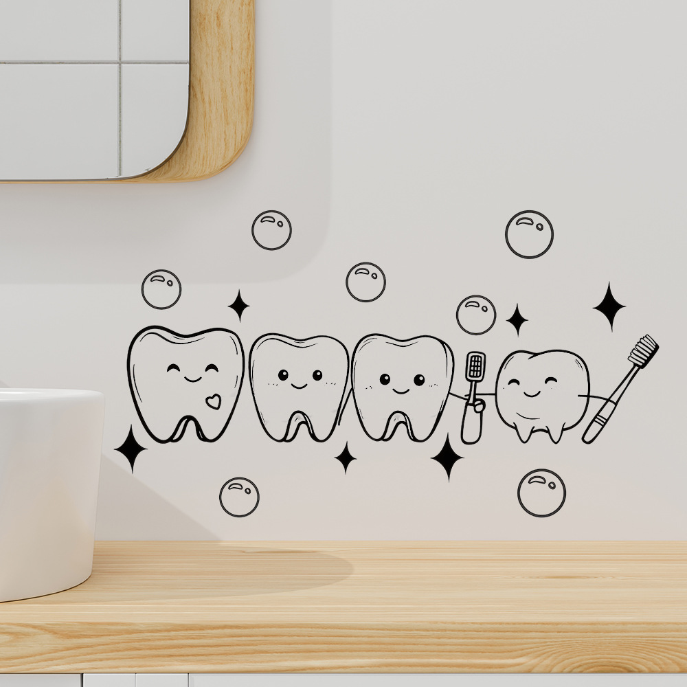 Cartoon Tooth Design Wall Stic - Home Bathroom Wash Basin review and price