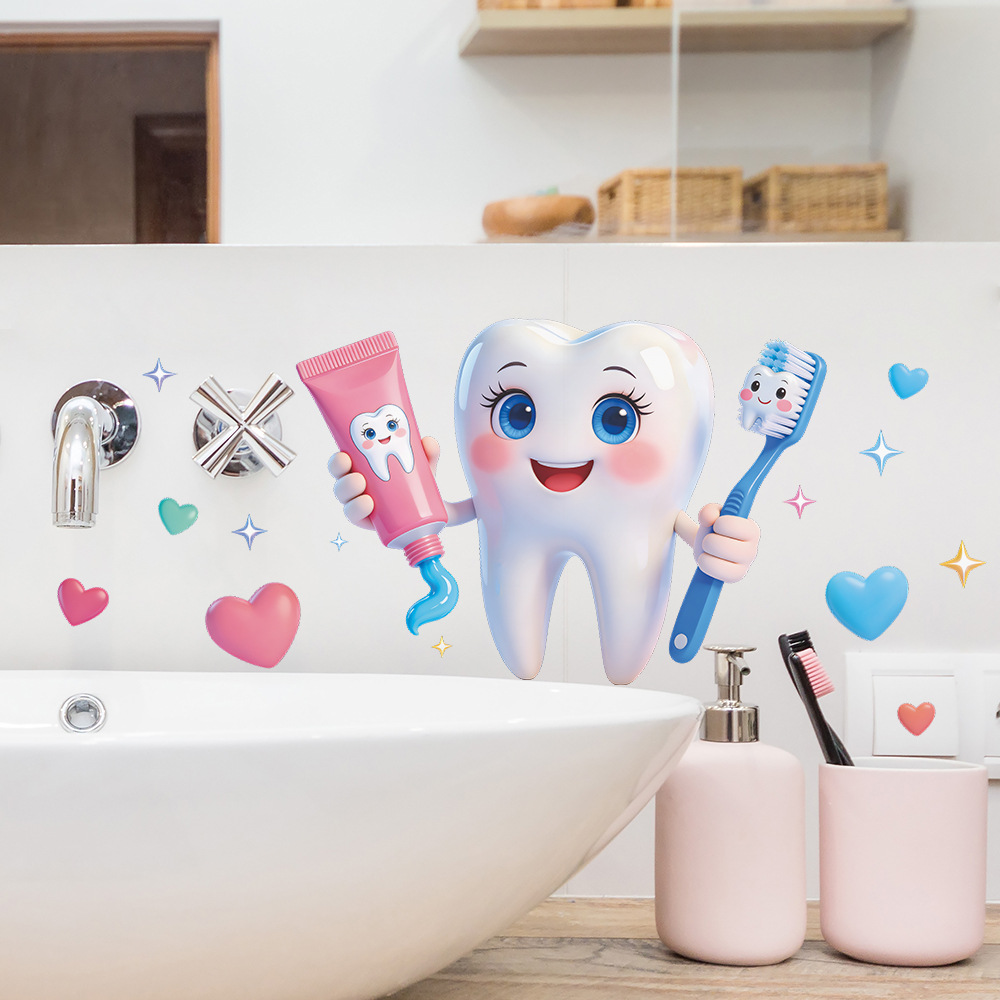 Cartoon Tooth Design Wall Stic - Home Bathroom Wash Basin review and price