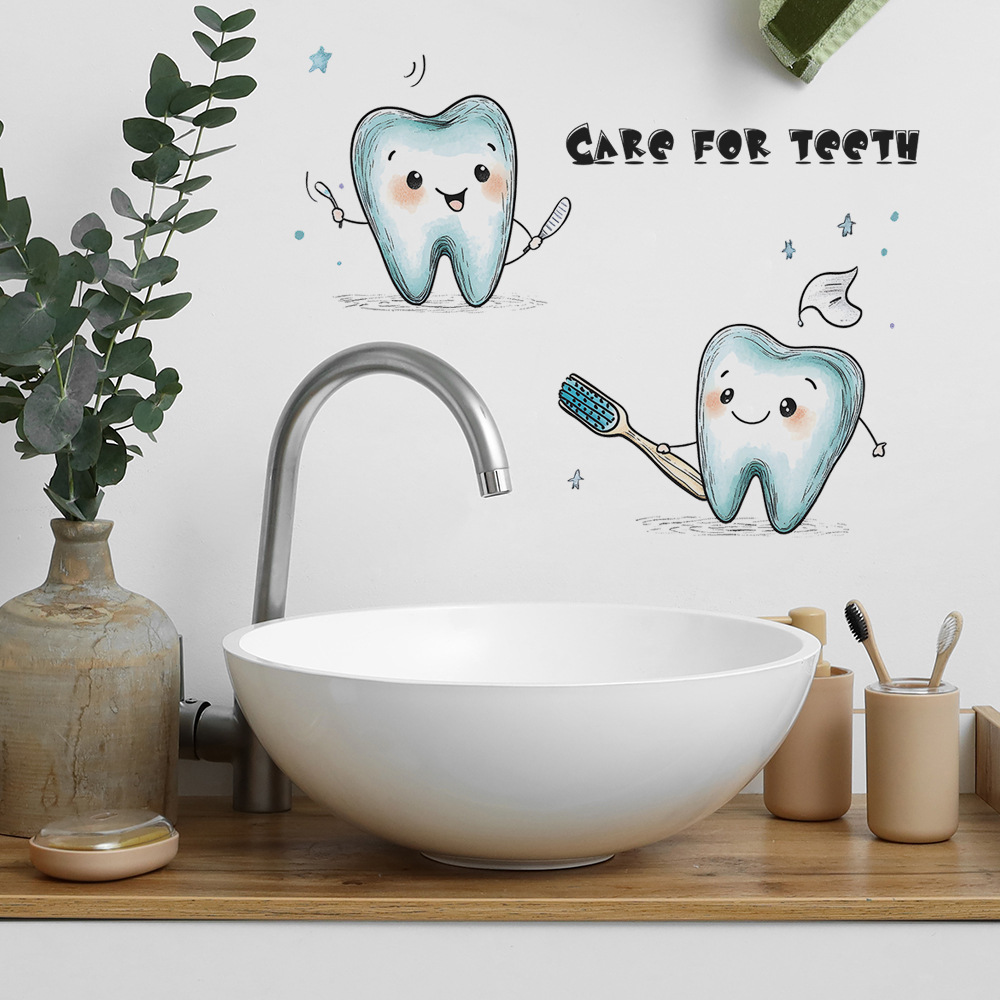 Cartoon Tooth Design Wall Stic - Home Bathroom Wash Basin review and price