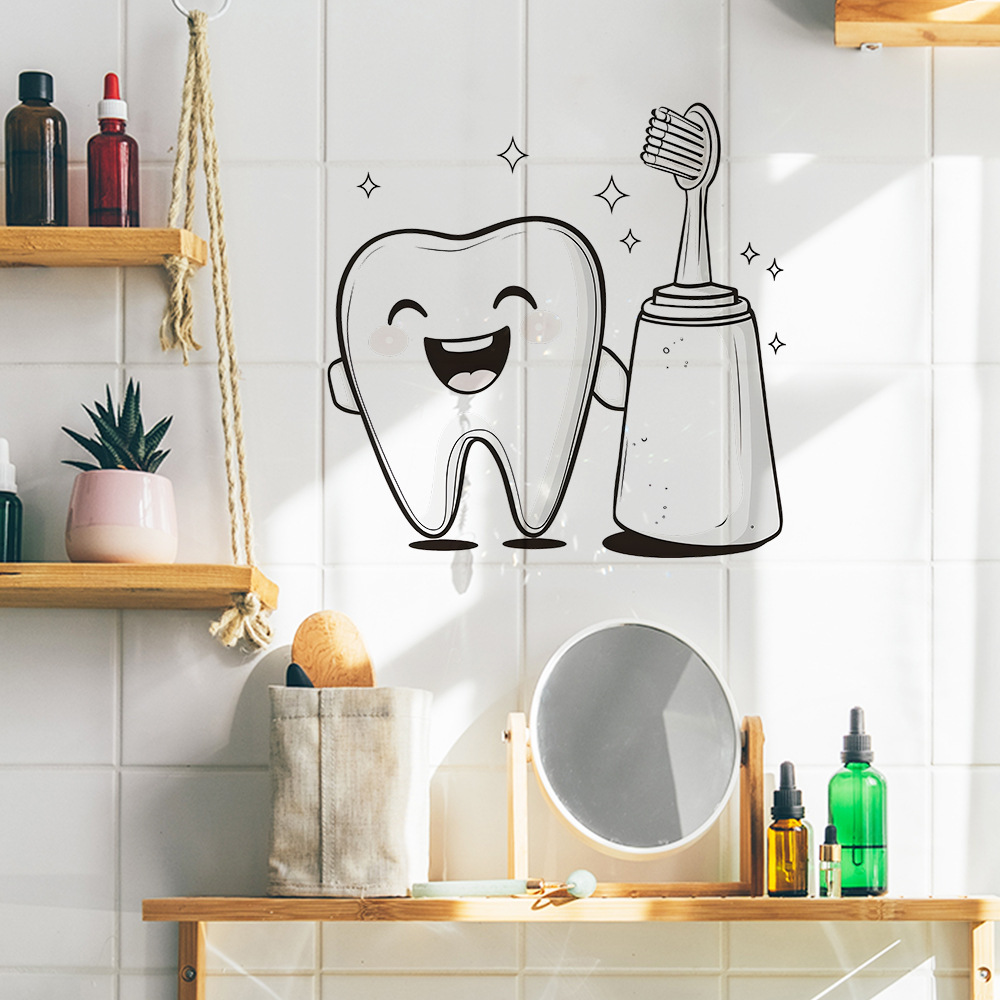 Cartoon Tooth Design Wall Stic - Home Bathroom Wash Basin review and price