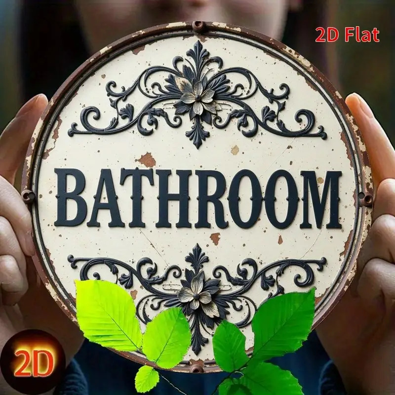 2D Flat, 1pc Vintage Round Met - Home Bathroom Name review and price