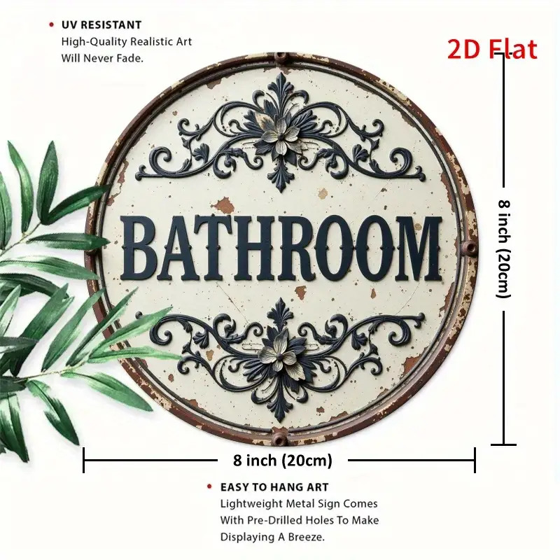 2D Flat, 1pc Vintage Round Met - Home Bathroom Name review and price