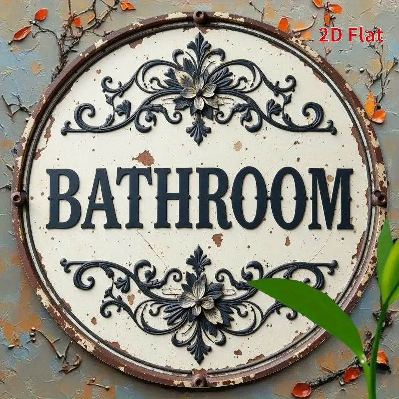2D Flat, 1pc Vintage Round Met - Home Bathroom Name review and price